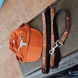 Doggy hat and leash texas longhorns